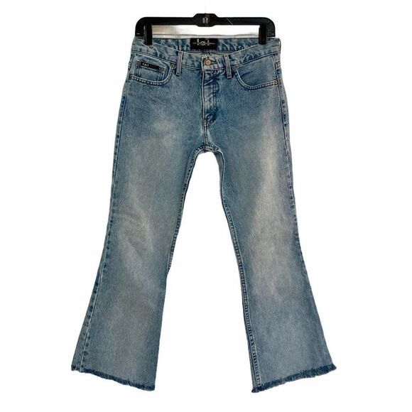 Vintage LEI Y2K Fringe Flare Bohemian Jeans Junior's 7 Light Wash Denim Mid Rise - Picture 1 of 8